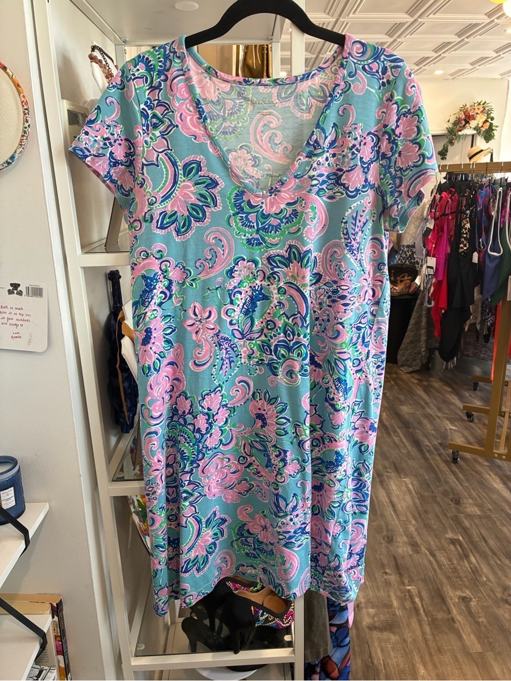 Lilly Pulitzer Paisley V-Neck tshirt Dress in Light Blue and Pink